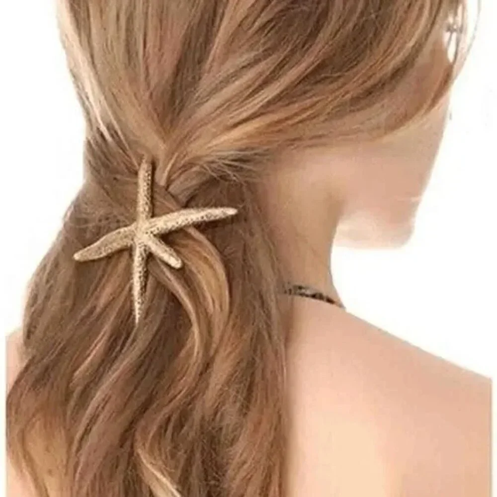Gold starfish sea hair clip